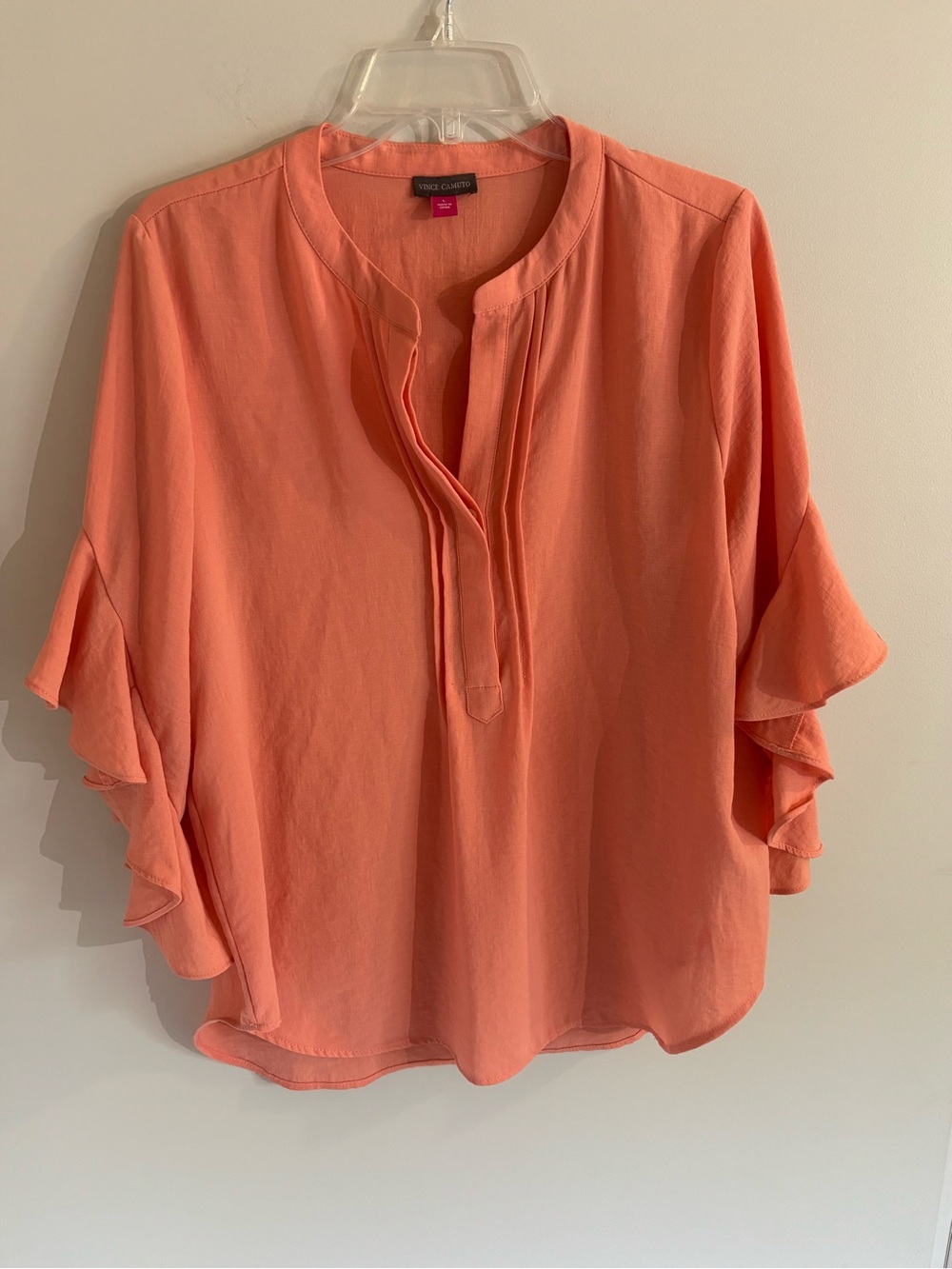 Vince Camuto Coral Split-Neck Ruffle-Sleeve Blouse Size L